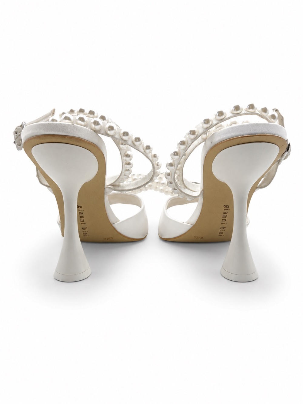 Gianni Bini HaydnTwo White Satin Pearl Bow Ankle Strap Dress Sandals Size 8.5M - Picture 8 of 11
